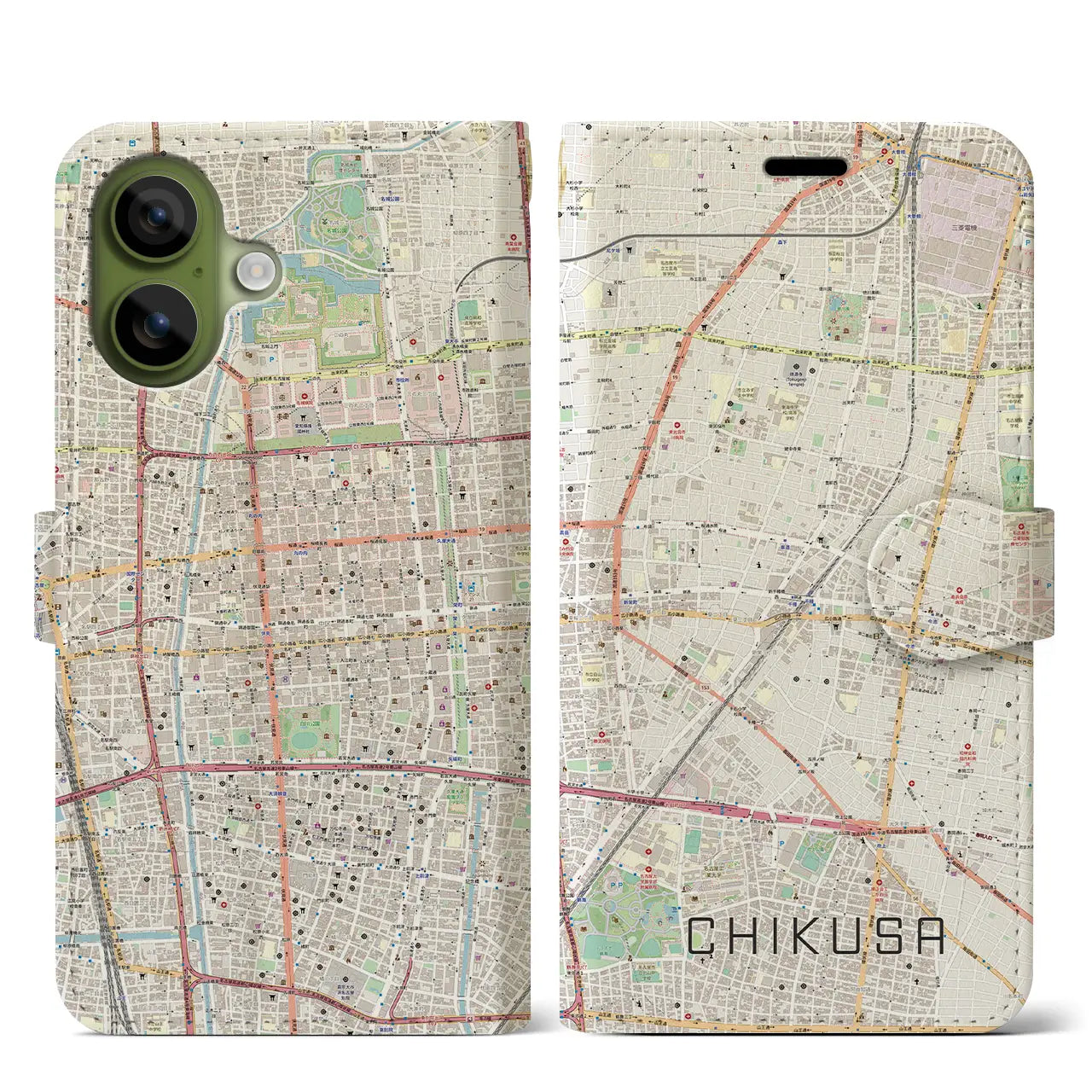 【千種(愛知県)】地図柄iPhoneケース(手帳タイプ)