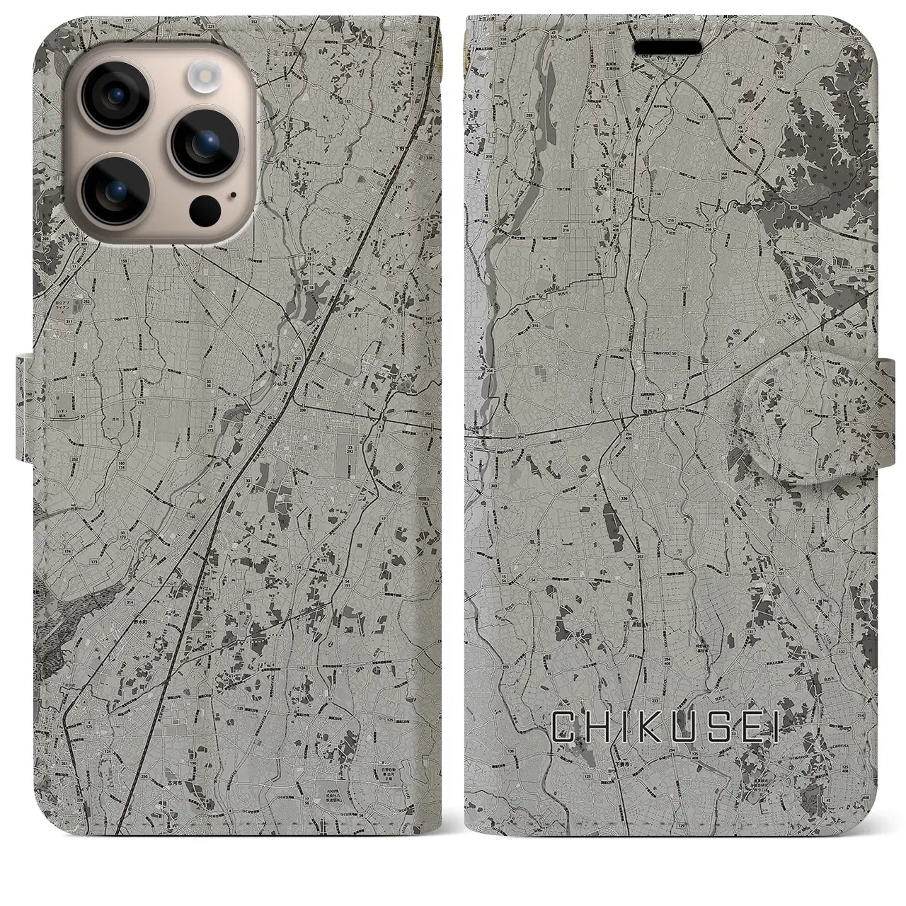 【筑西(茨城県)】地図柄iPhoneケース(手帳タイプ)モノトーン・iPhone 16 Plus 用
