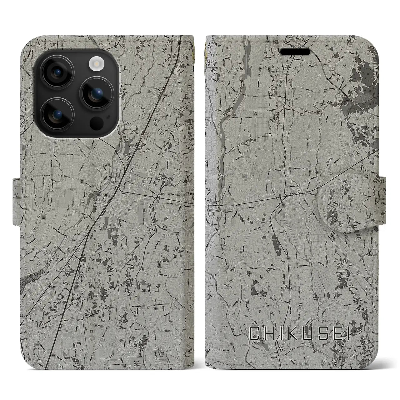 【筑西(茨城県)】地図柄iPhoneケース(手帳タイプ)モノトーン・iPhone 16 用