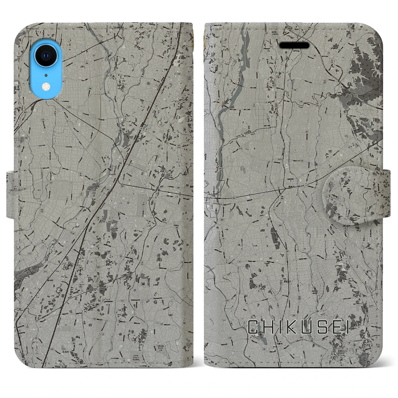 【筑西(茨城県)】地図柄iPhoneケース(手帳タイプ)モノトーン・iPhone XR 用