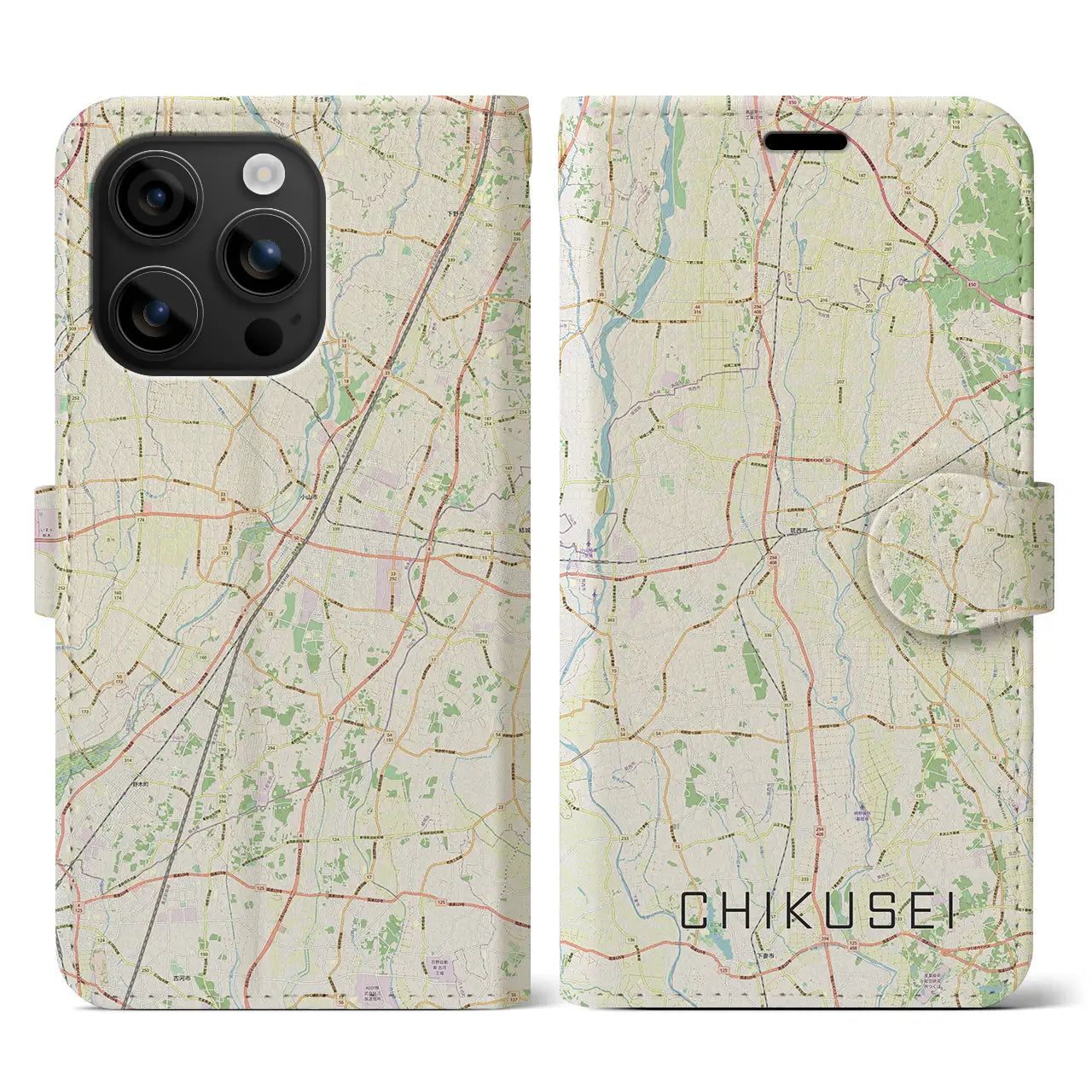 【筑西(茨城県)】地図柄iPhoneケース(手帳タイプ)ナチュラル・iPhone 16 用