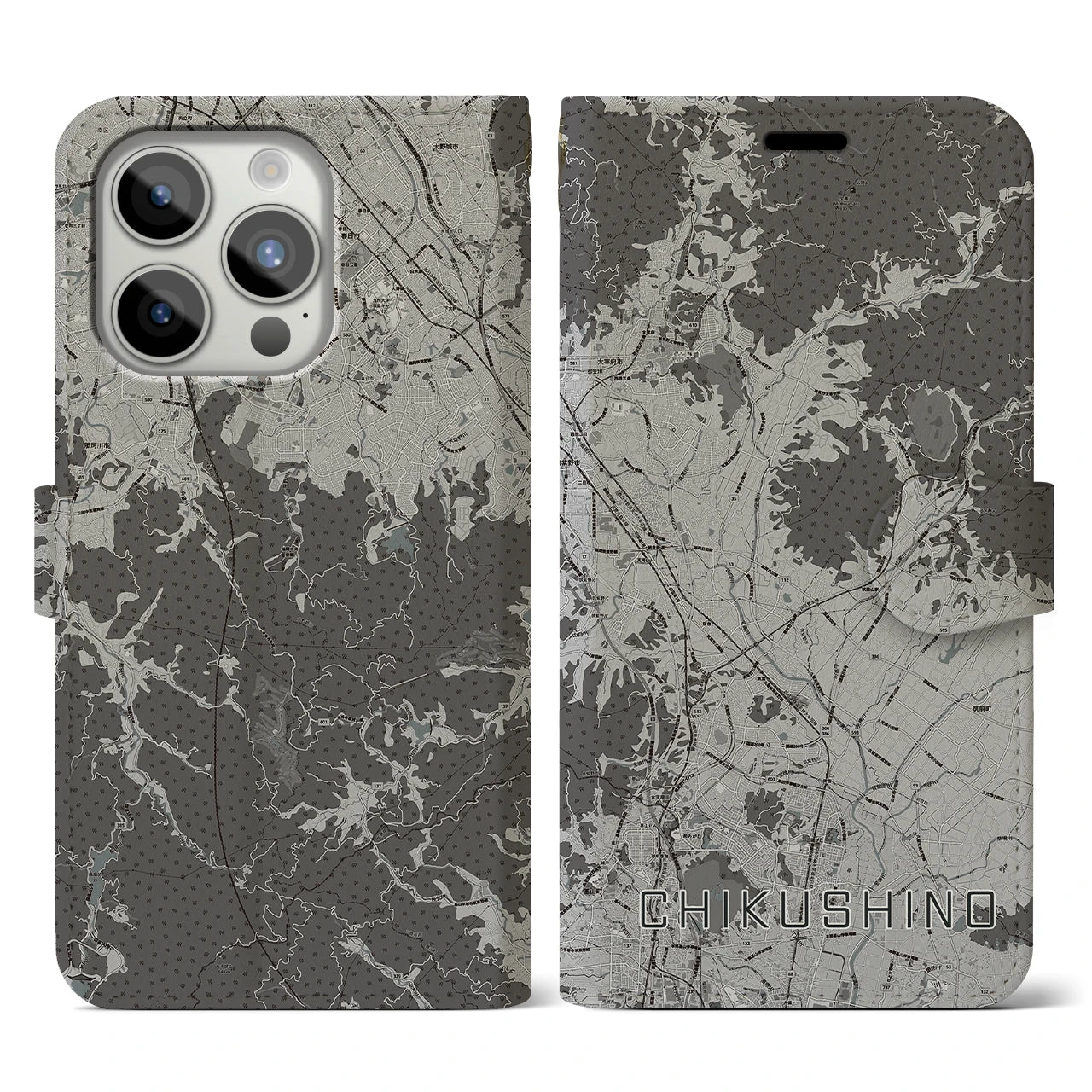 【筑紫野(福岡県)】地図柄iPhoneケース(手帳タイプ)