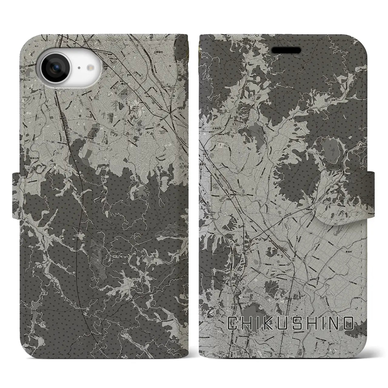 【筑紫野(福岡県)】地図柄iPhoneケース(手帳タイプ)