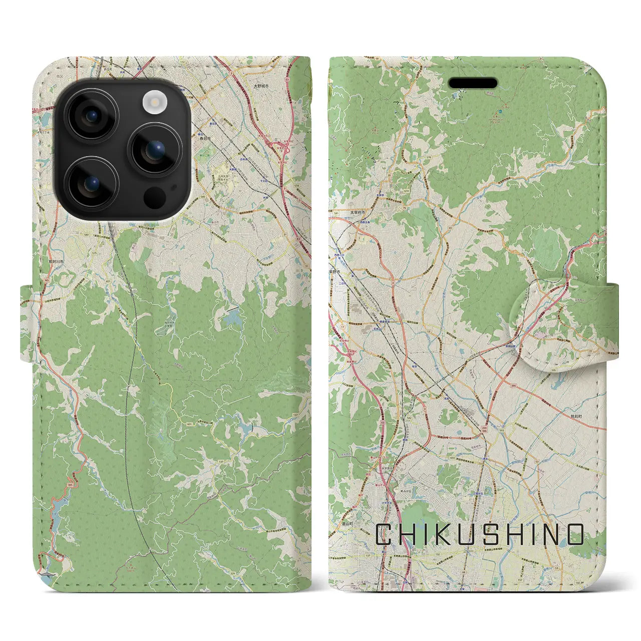 【筑紫野(福岡県)】地図柄iPhoneケース(手帳タイプ)ナチュラル・iPhone 16 用