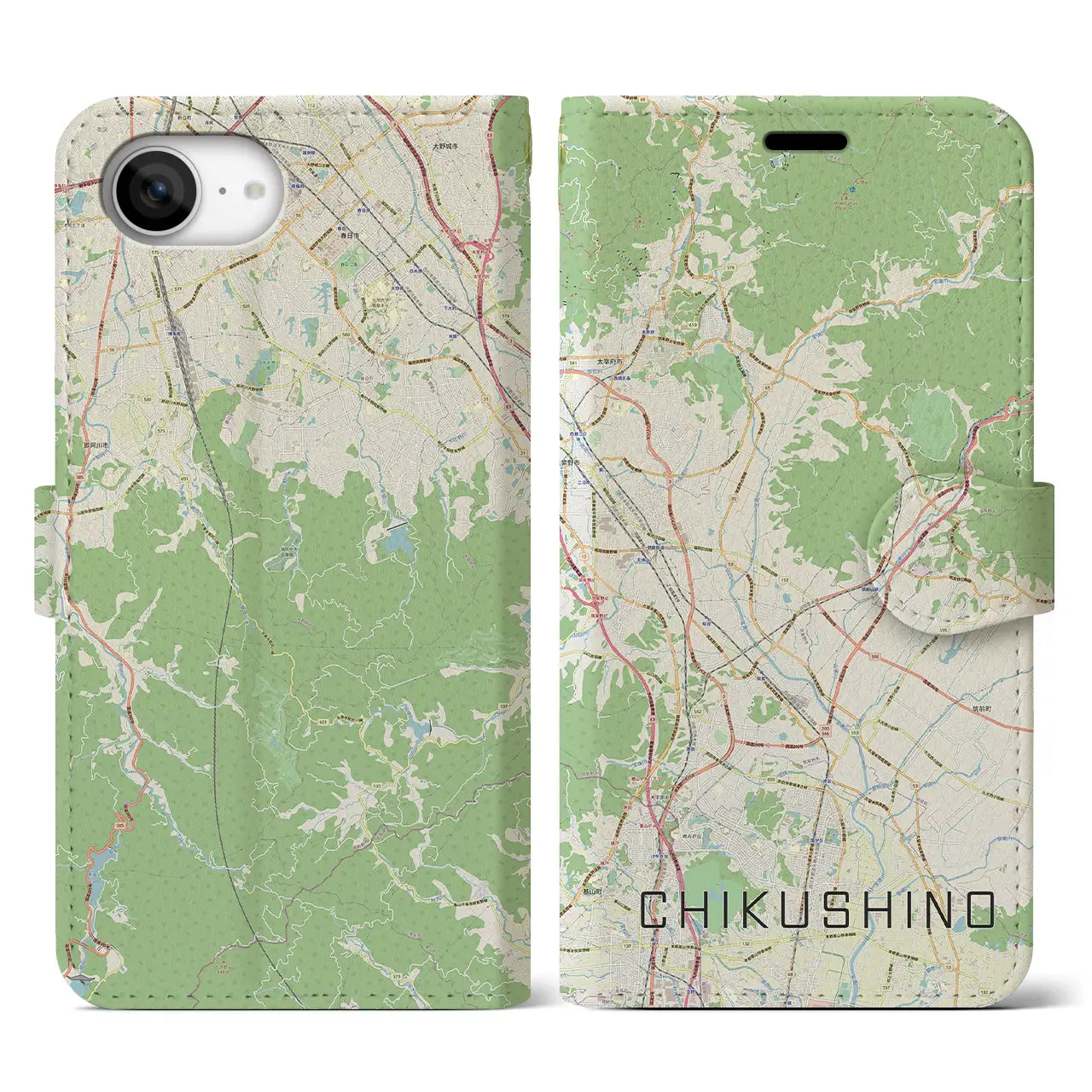 【筑紫野(福岡県)】地図柄iPhoneケース(手帳タイプ)