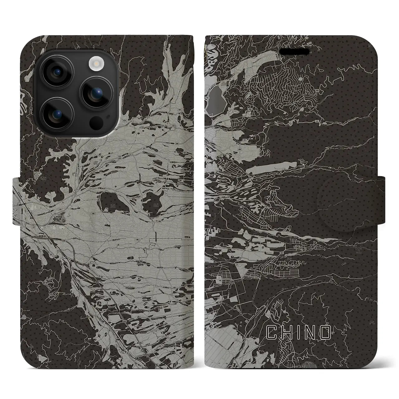 【茅野(長野県)】地図柄iPhoneケース(手帳タイプ)モノトーン・iPhone 16 用