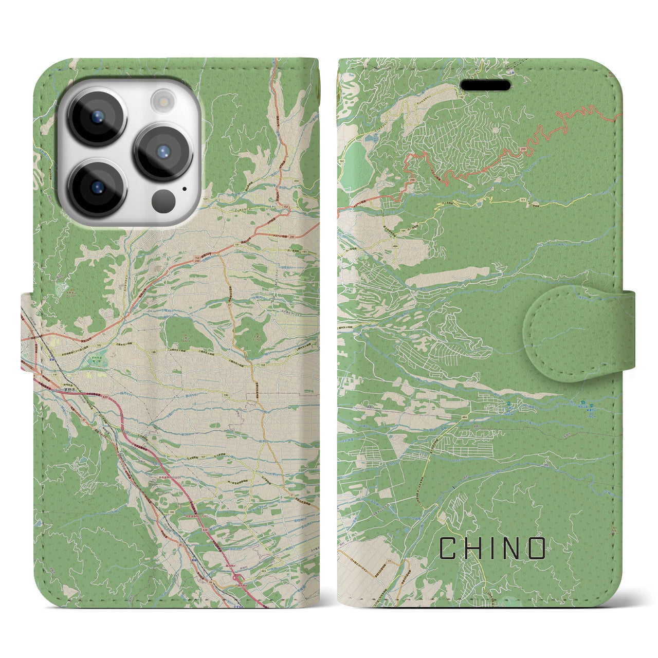 【茅野(長野県)】地図柄iPhoneケース(手帳タイプ)