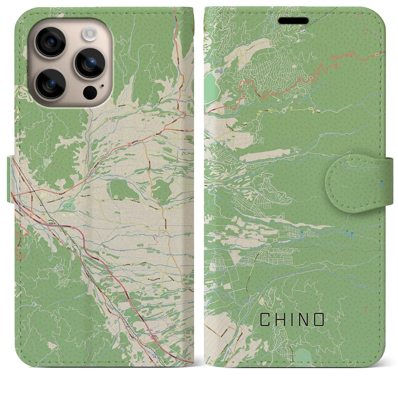 【茅野(長野県)】地図柄iPhoneケース(手帳タイプ)ナチュラル・iPhone 16 Plus 用