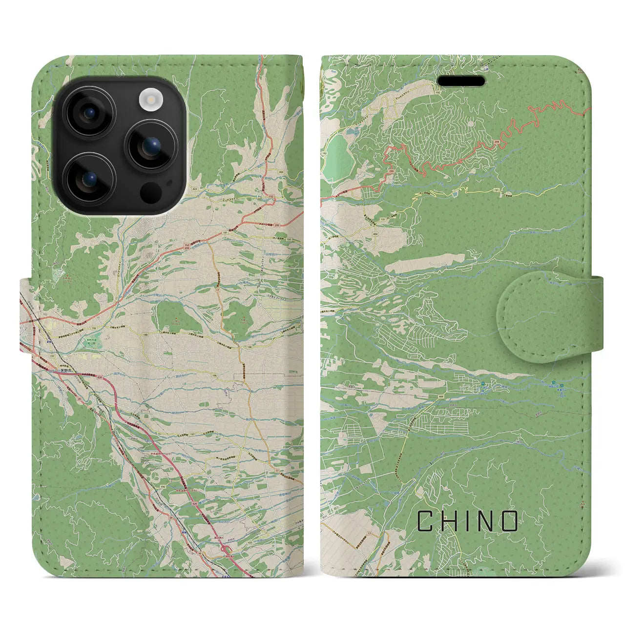 【茅野(長野県)】地図柄iPhoneケース(手帳タイプ)ナチュラル・iPhone 16 用