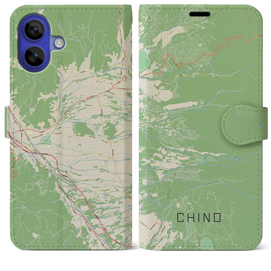 【茅野(長野県)】地図柄iPhoneケース(手帳タイプ)ナチュラル・iPhone 16 Pro Max 用