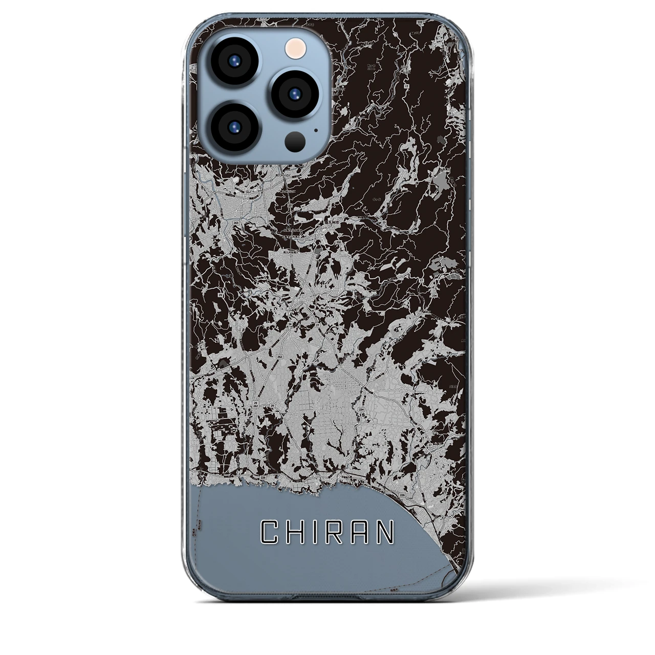 【知覧(鹿児島県)】地図柄iPhoneケース(クリアタイプ)モノトーン・iPhone 13 Pro Max 用