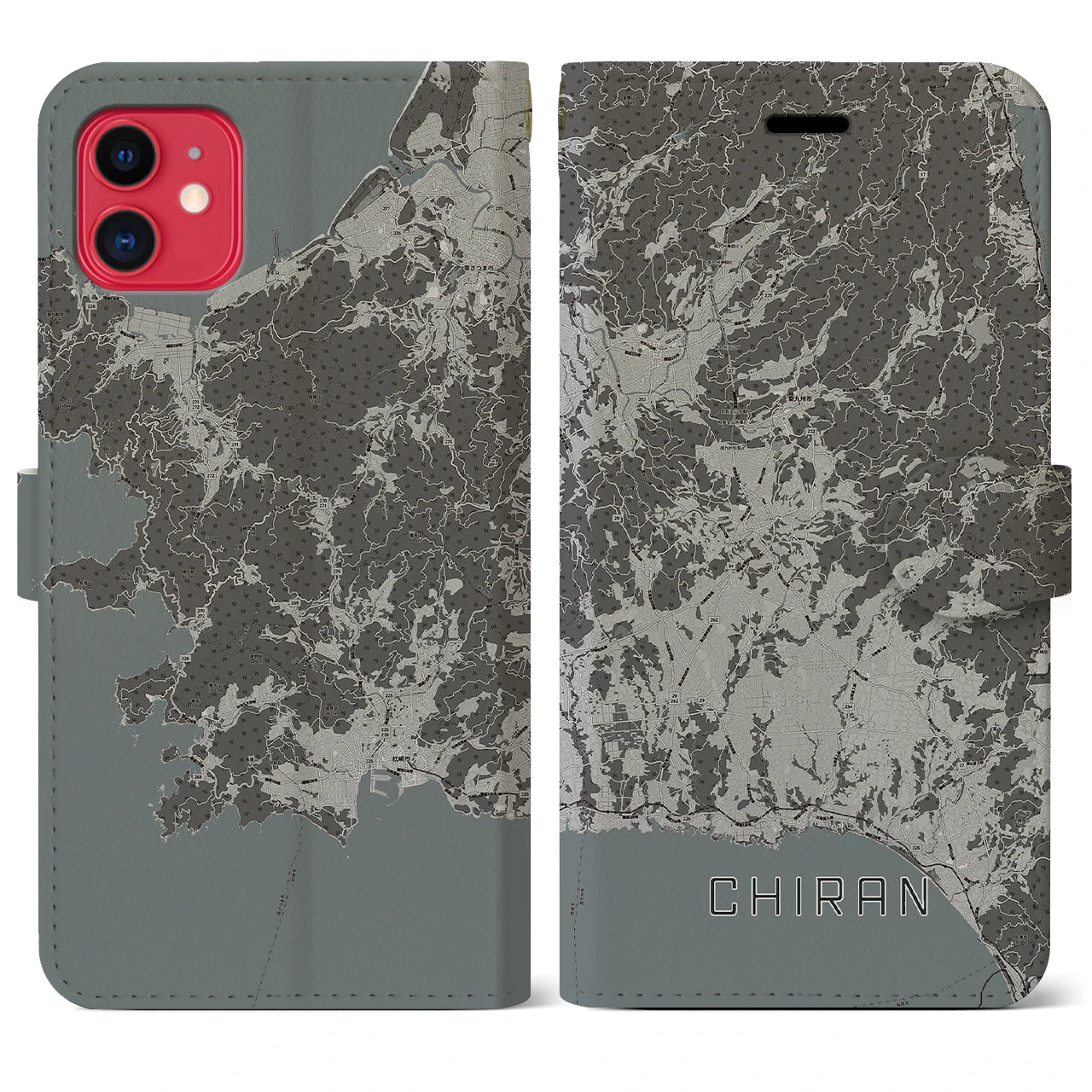 【知覧(鹿児島県)】地図柄iPhoneケース(手帳タイプ)モノトーン・iPhone 11 用