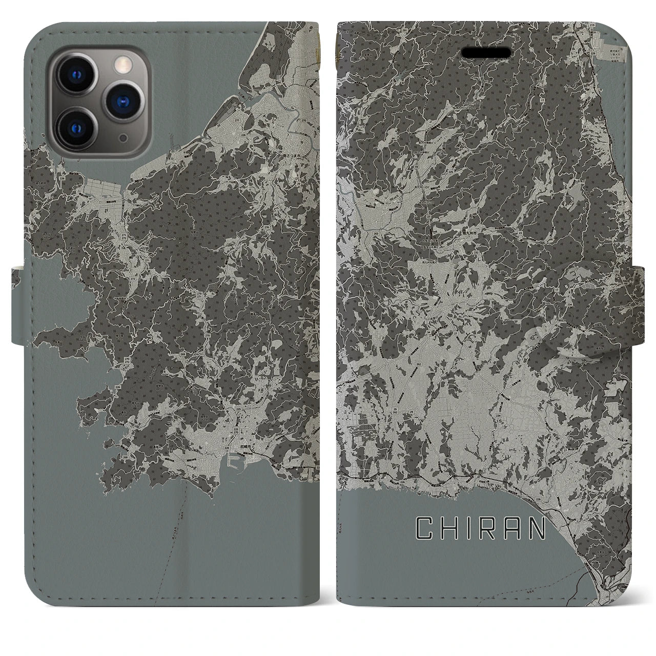 【知覧(鹿児島県)】地図柄iPhoneケース(手帳タイプ)モノトーン・iPhone 11 Pro Max 用