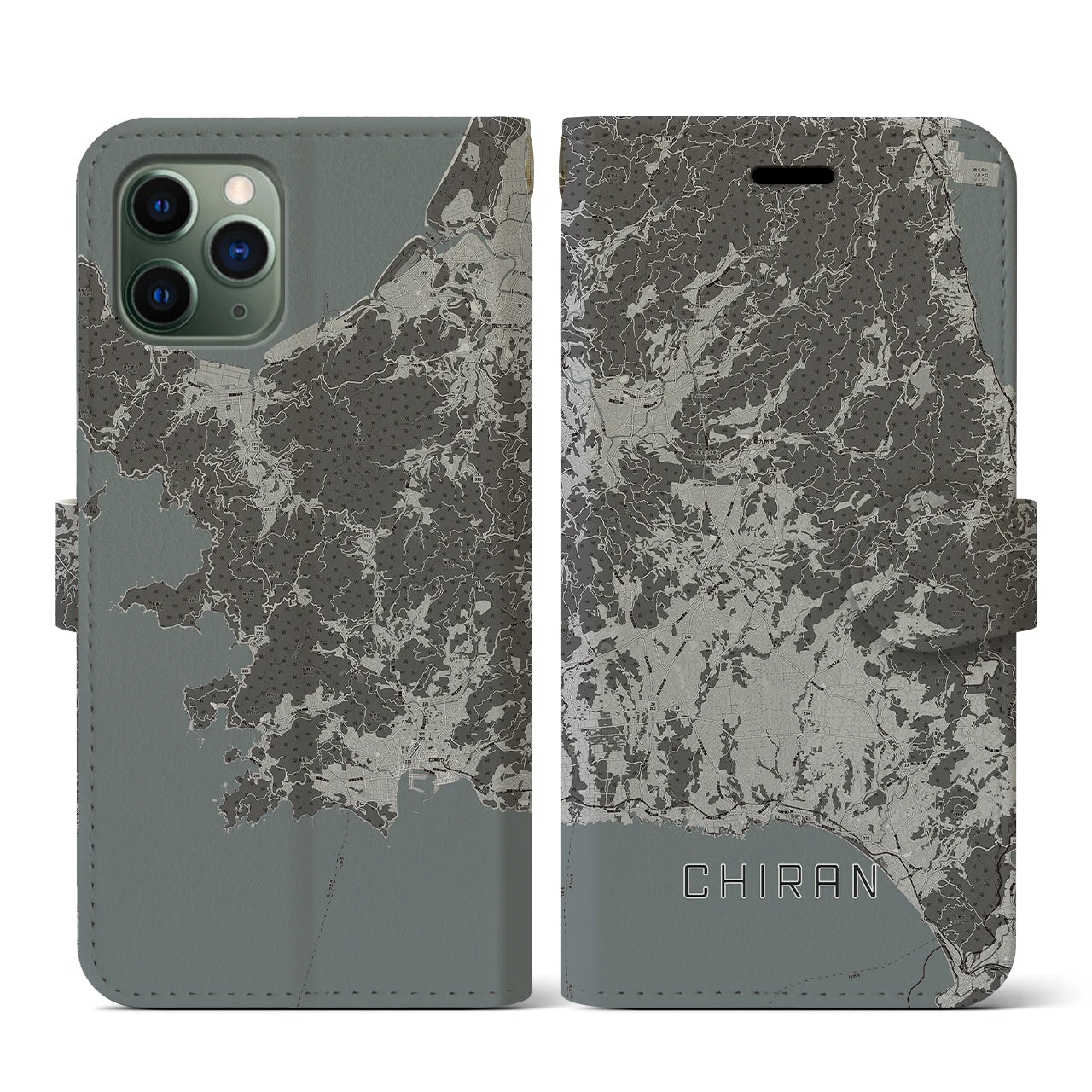 【知覧(鹿児島県)】地図柄iPhoneケース(手帳タイプ)モノトーン・iPhone 11 Pro 用
