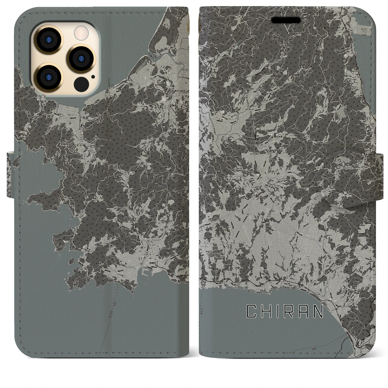 【知覧(鹿児島県)】地図柄iPhoneケース(手帳タイプ)モノトーン・iPhone 12 Pro Max 用