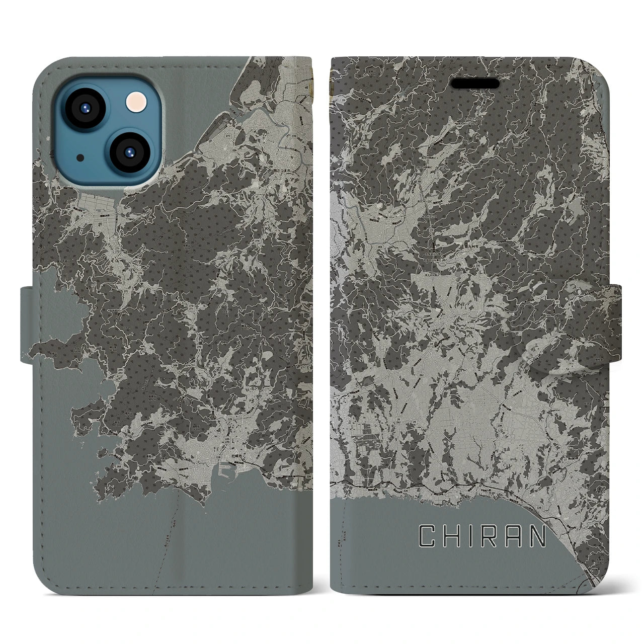 【知覧(鹿児島県)】地図柄iPhoneケース(手帳タイプ)モノトーン・iPhone 13 用