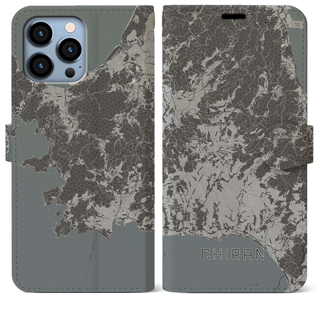 【知覧(鹿児島県)】地図柄iPhoneケース(手帳タイプ)モノトーン・iPhone 13 Pro Max 用