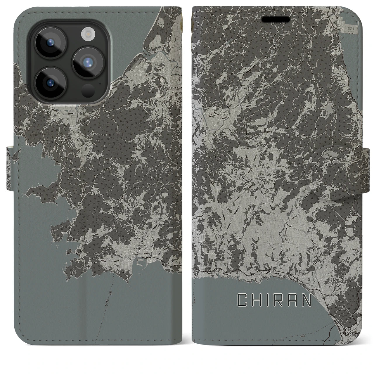 【知覧(鹿児島県)】地図柄iPhoneケース(手帳タイプ)モノトーン・iPhone 15 Pro Max 用