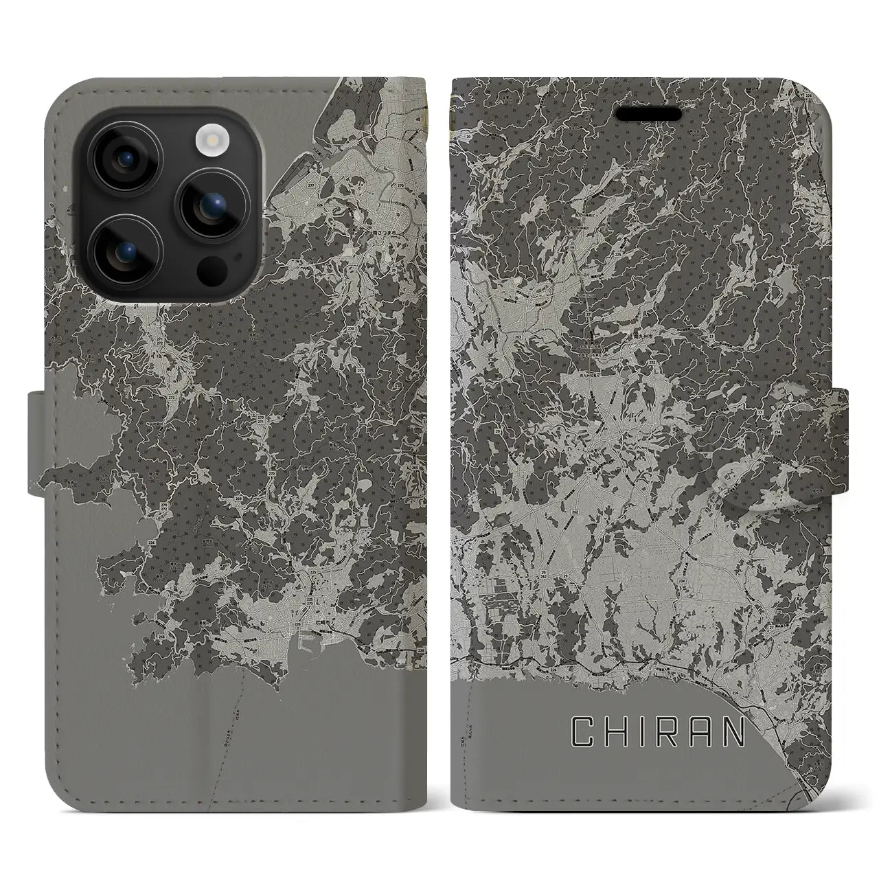 【知覧(鹿児島県)】地図柄iPhoneケース(手帳タイプ)モノトーン・iPhone 16 用