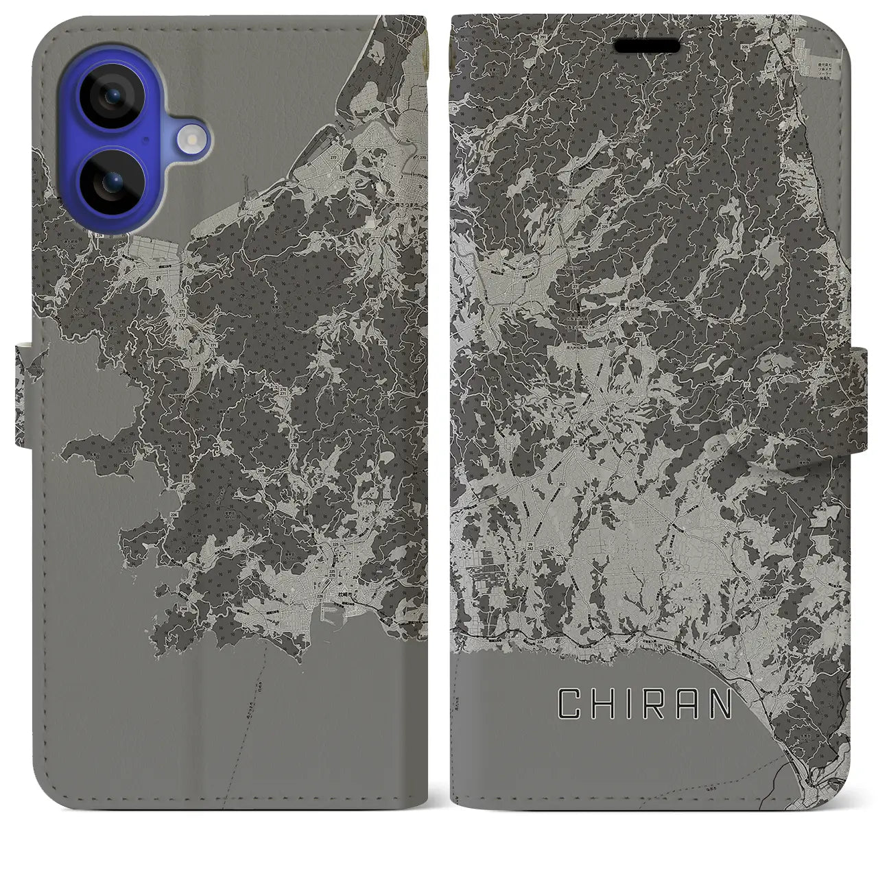 【知覧(鹿児島県)】地図柄iPhoneケース(手帳タイプ)モノトーン・iPhone 16 Pro Max 用