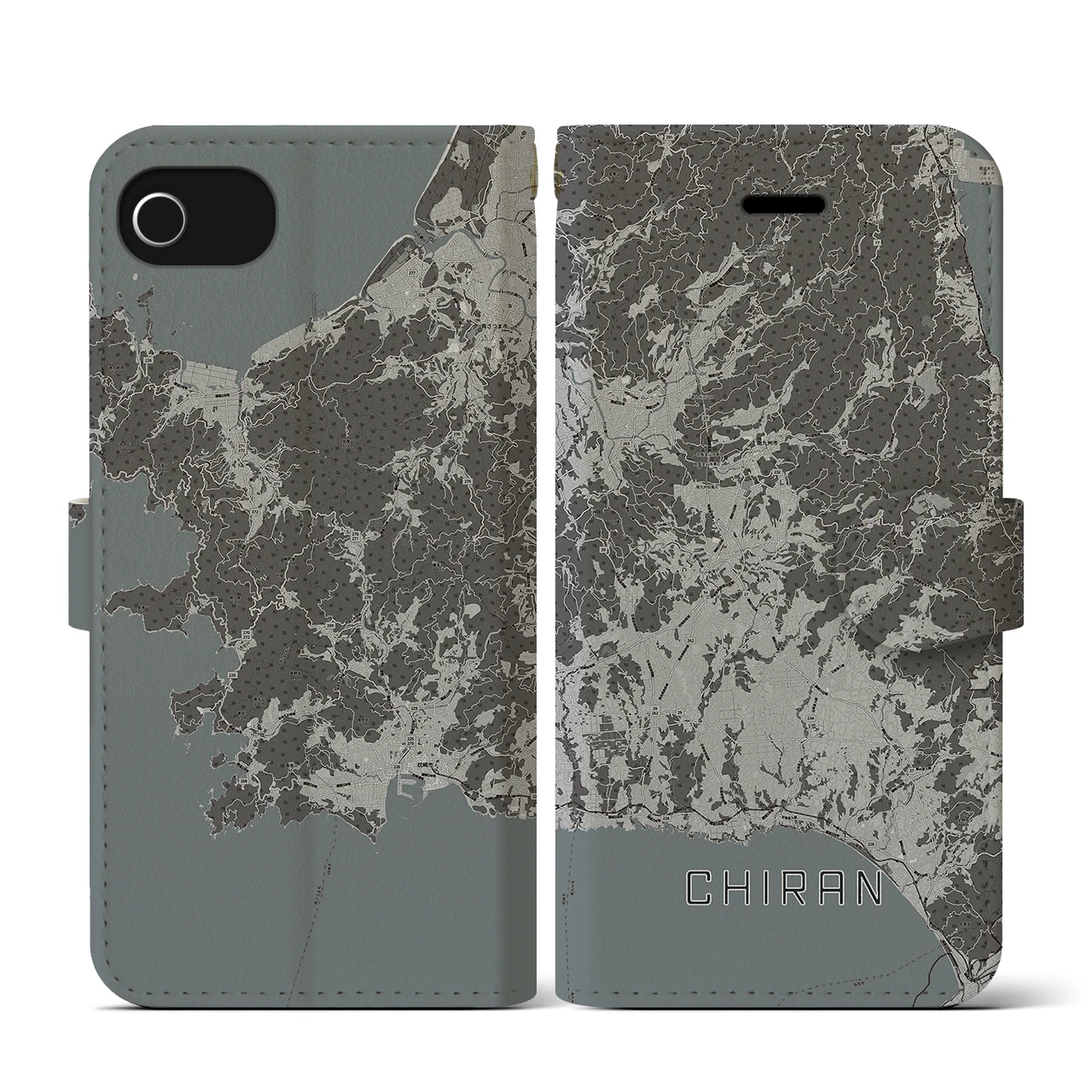 【知覧(鹿児島県)】地図柄iPhoneケース(手帳タイプ)モノトーン・iPhone SE(第3 / 第2世代) / 8 / 7 / 6s / 6 用