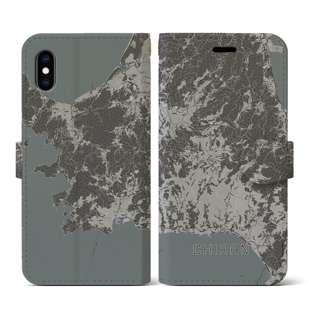【知覧(鹿児島県)】地図柄iPhoneケース(手帳タイプ)モノトーン・iPhone XS / X 用