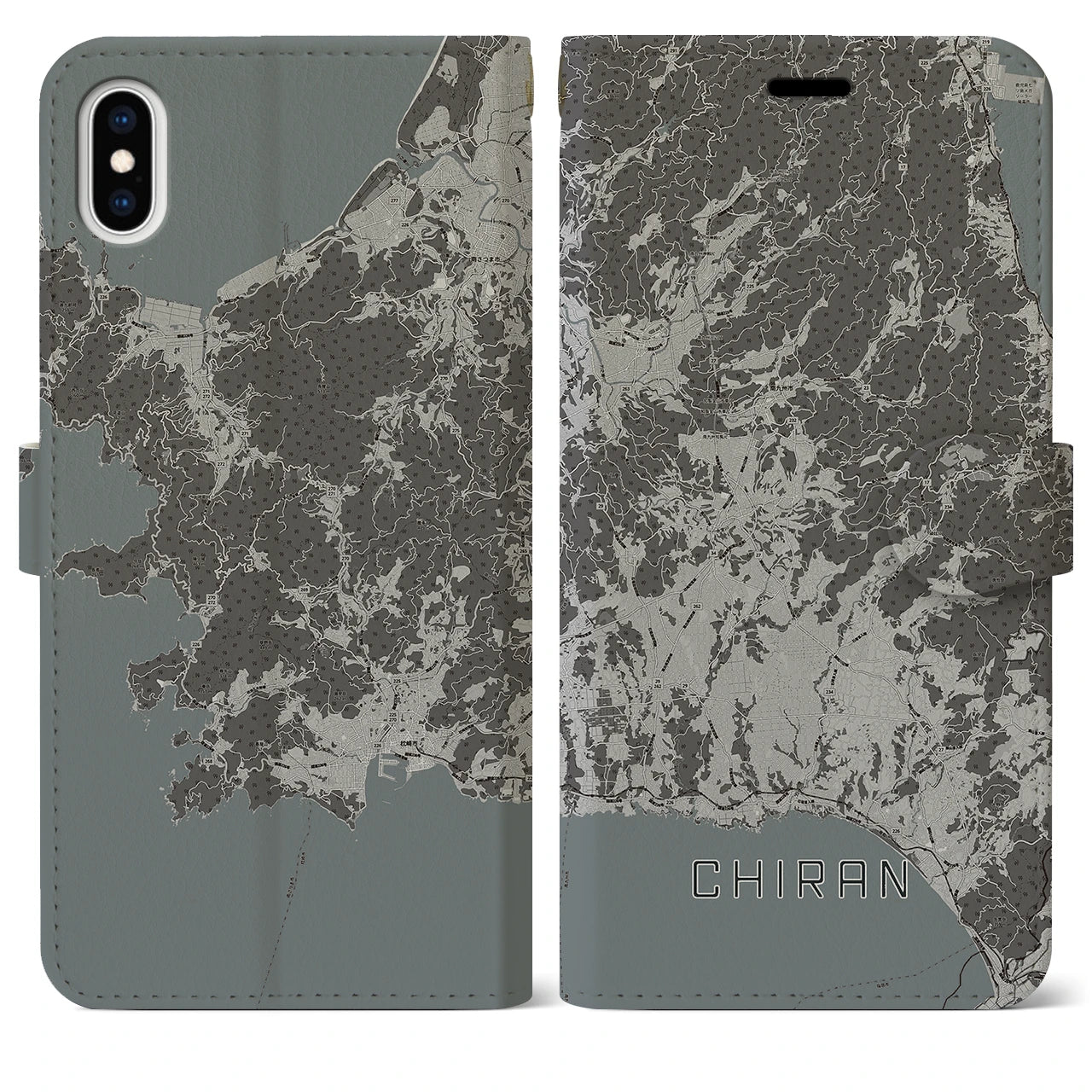 【知覧(鹿児島県)】地図柄iPhoneケース(手帳タイプ)モノトーン・iPhone XS Max 用