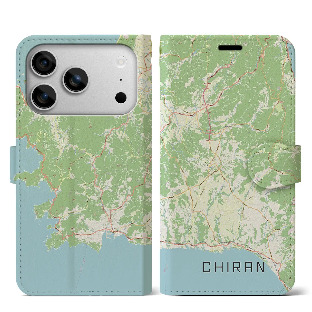 【知覧(鹿児島県)】地図柄iPhoneケース(手帳タイプ)モノトーン・iPhone 17 Pro Max 用