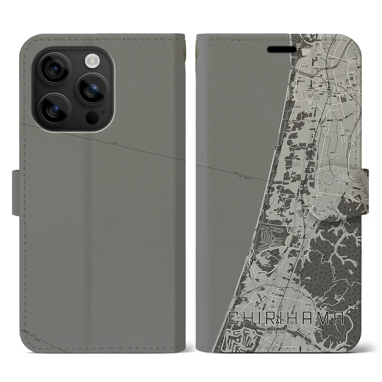 【千里浜(石川県)】地図柄iPhoneケース(手帳タイプ)モノトーン・iPhone 16 用