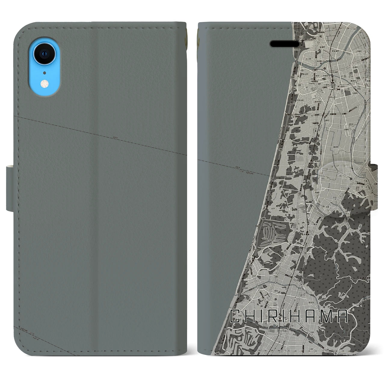 【千里浜(石川県)】地図柄iPhoneケース(手帳タイプ)モノトーン・iPhone XR 用