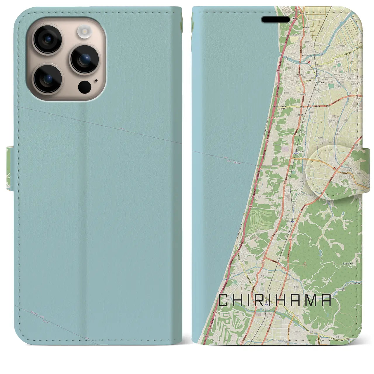 【千里浜(石川県)】地図柄iPhoneケース(手帳タイプ)ナチュラル・iPhone 16 Plus 用