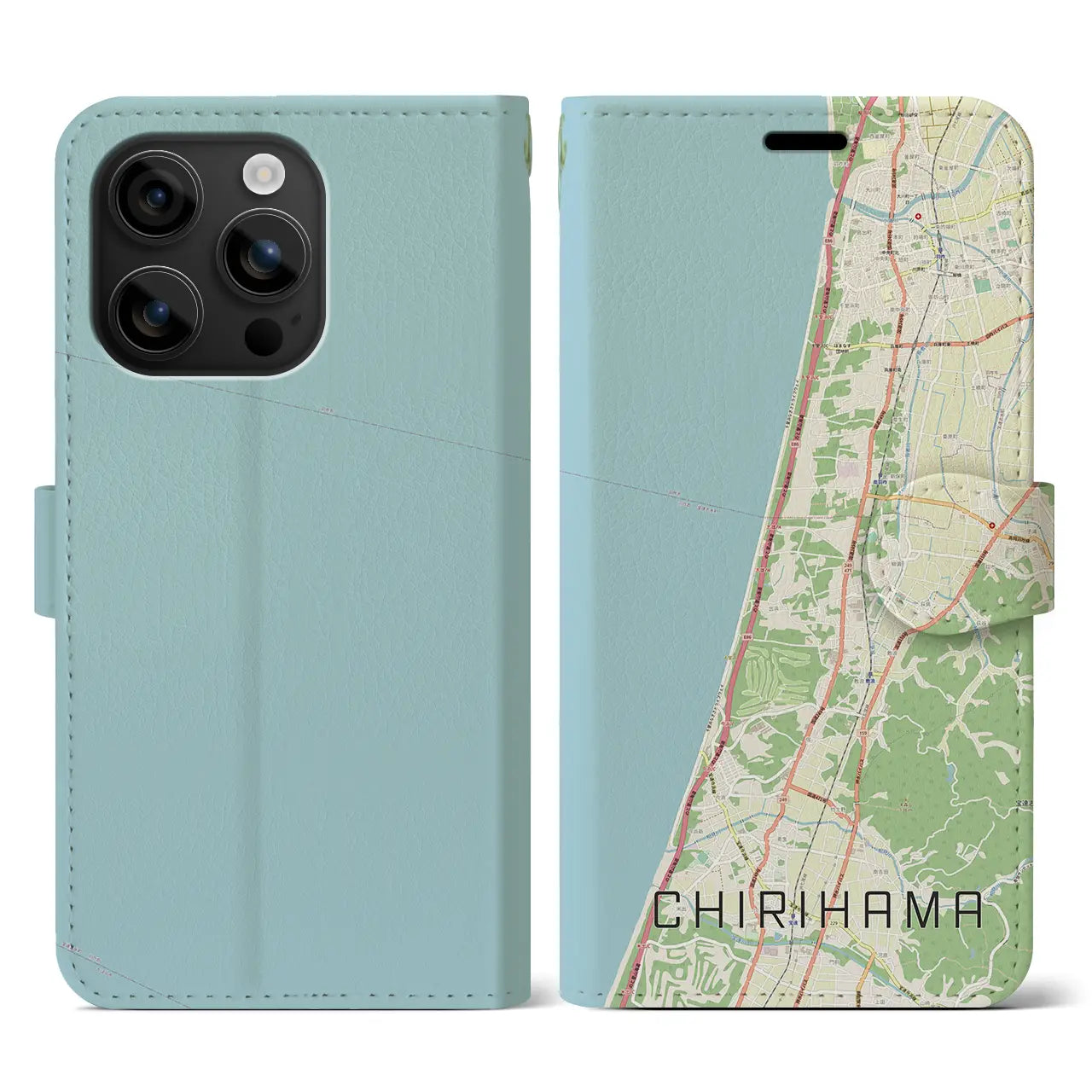 【千里浜(石川県)】地図柄iPhoneケース(手帳タイプ)ナチュラル・iPhone 16 用