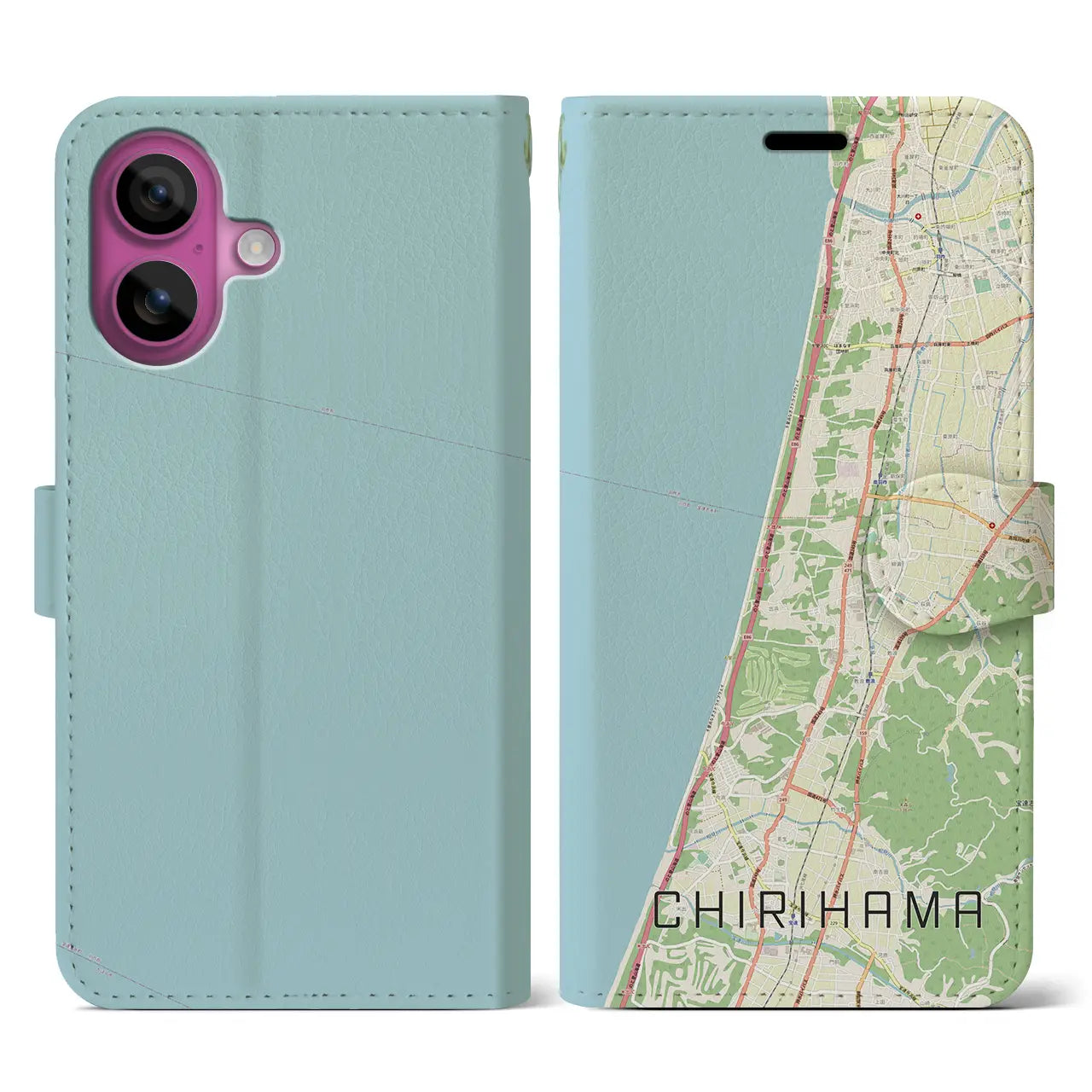 【千里浜(石川県)】地図柄iPhoneケース(手帳タイプ)ナチュラル・iPhone 16 Pro 用