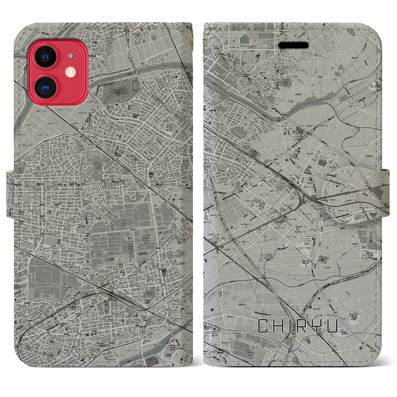 【知立(愛知県)】地図柄iPhoneケース(手帳タイプ)モノトーン・iPhone 11 用