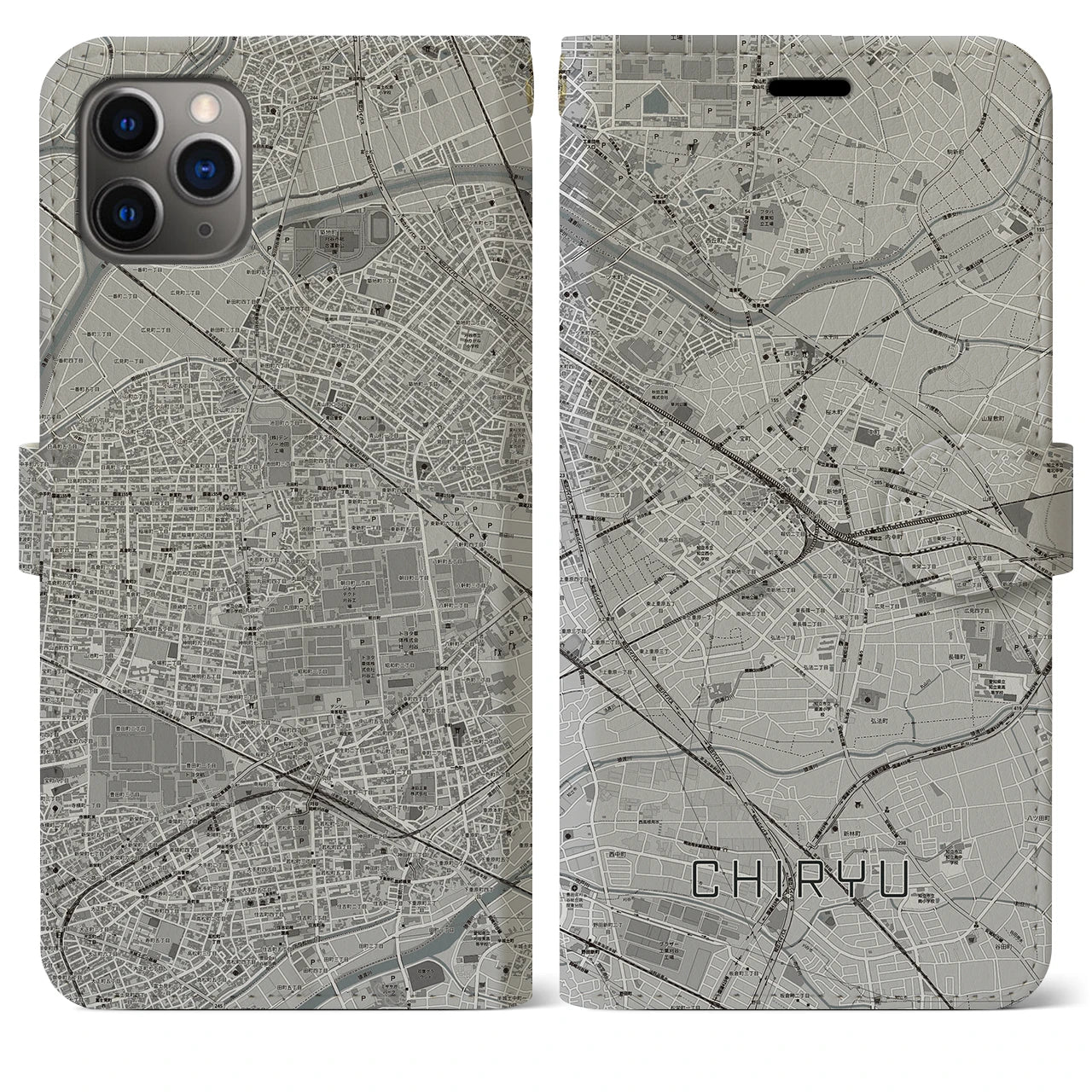 【知立(愛知県)】地図柄iPhoneケース(手帳タイプ)モノトーン・iPhone 11 Pro Max 用