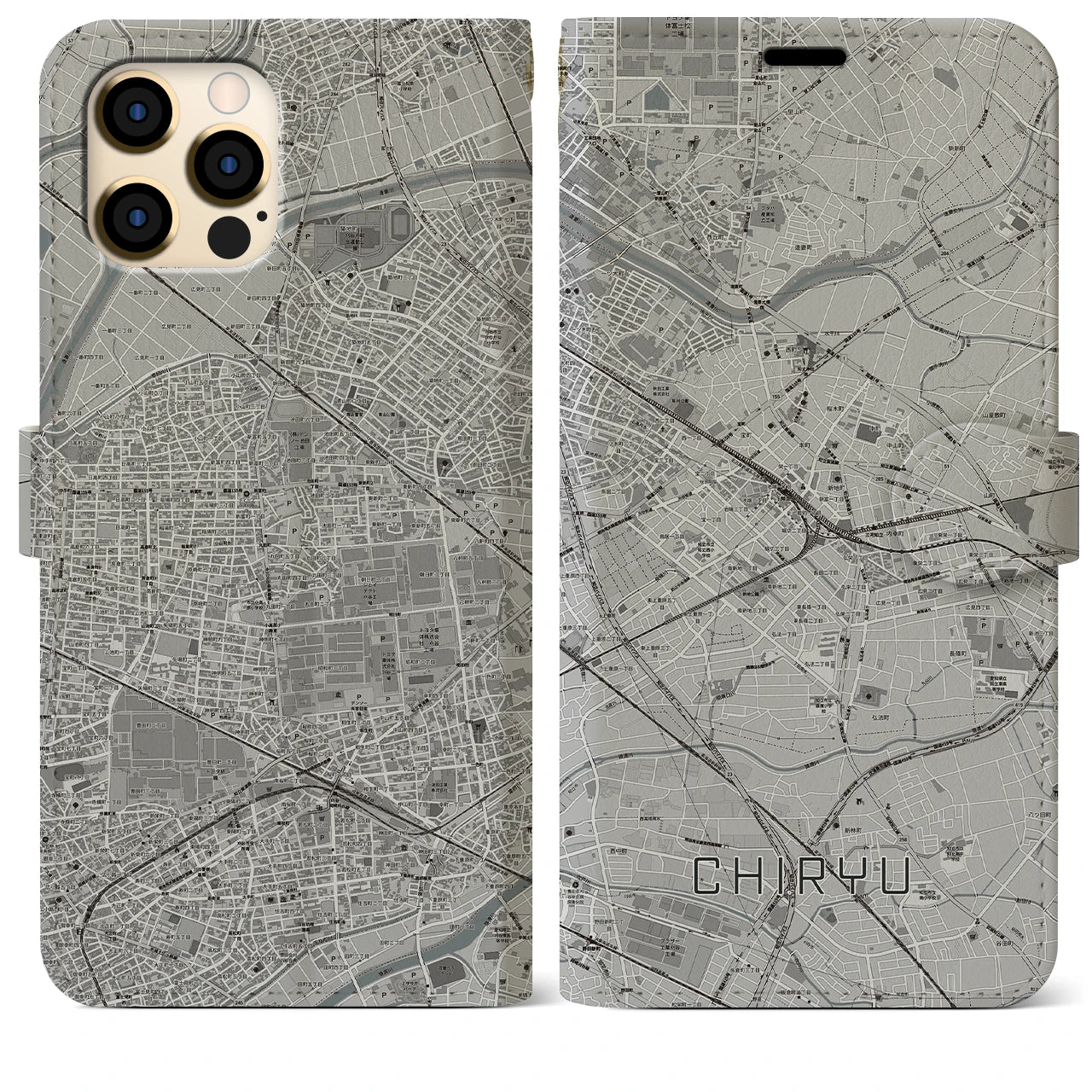 【知立(愛知県)】地図柄iPhoneケース(手帳タイプ)モノトーン・iPhone 12 Pro Max 用