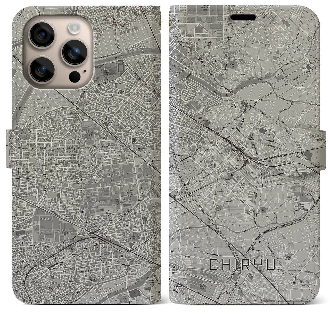 【知立(愛知県)】地図柄iPhoneケース(手帳タイプ)モノトーン・iPhone 16 Plus 用