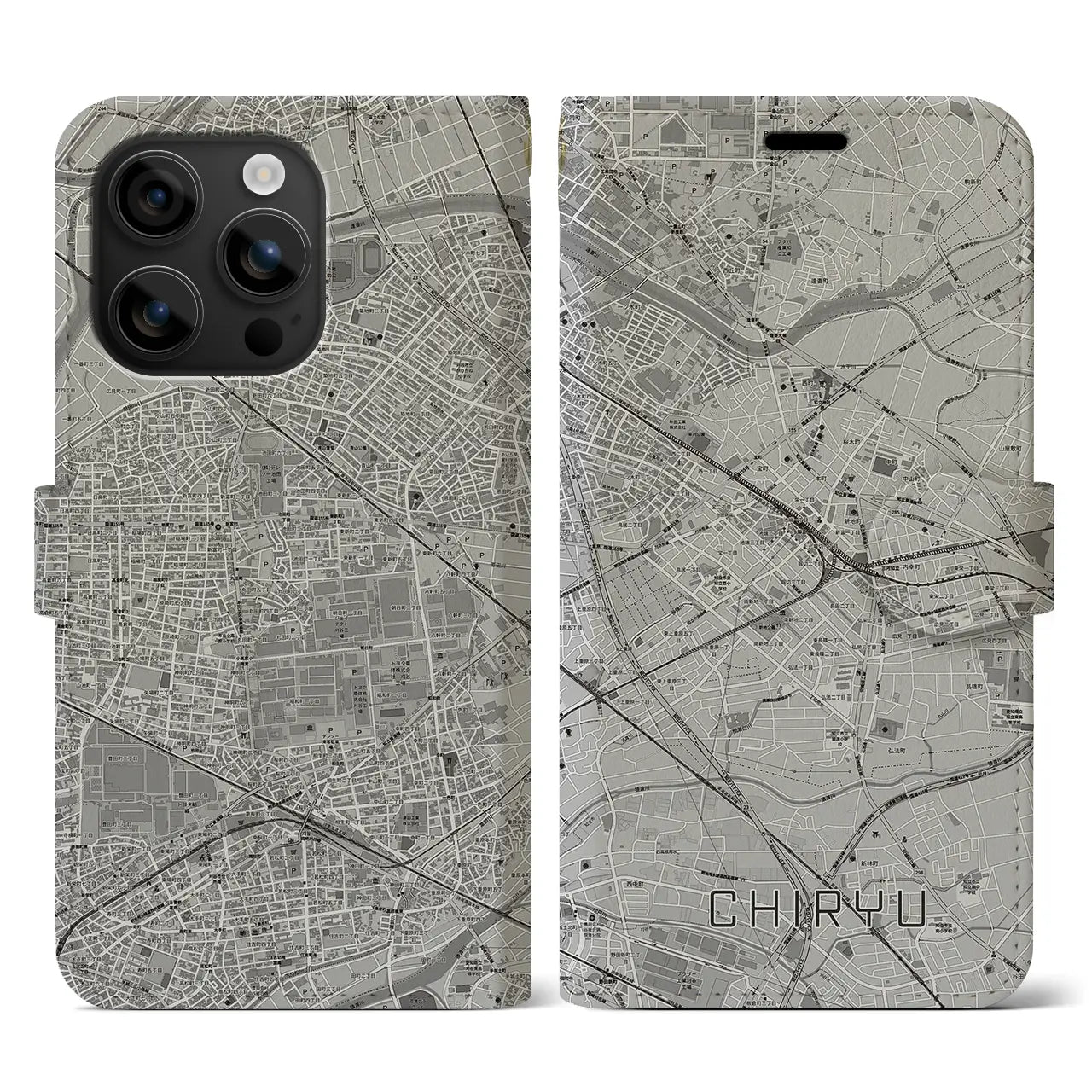【知立(愛知県)】地図柄iPhoneケース(手帳タイプ)モノトーン・iPhone 16 用