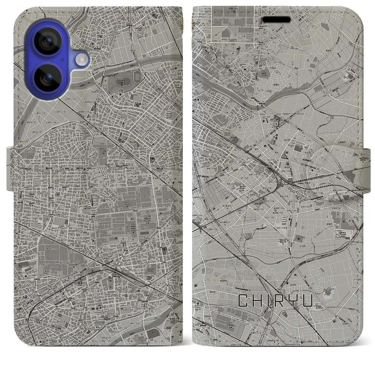【知立(愛知県)】地図柄iPhoneケース(手帳タイプ)モノトーン・iPhone 16 Pro Max 用