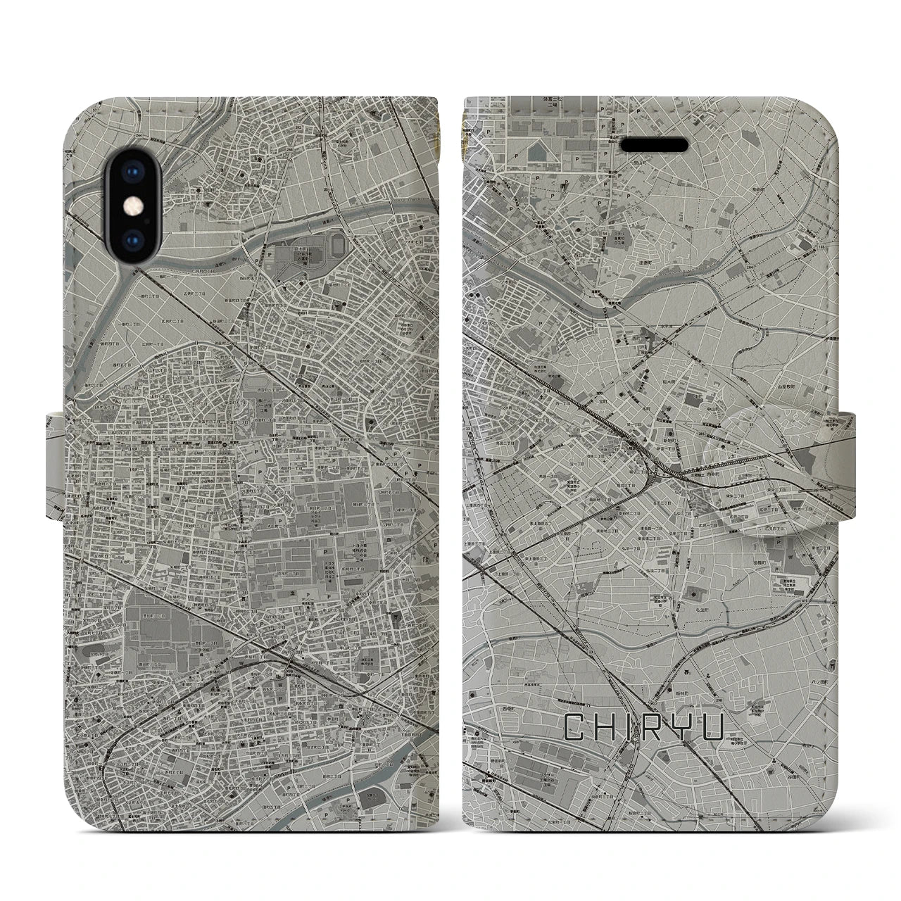 【知立(愛知県)】地図柄iPhoneケース(手帳タイプ)モノトーン・iPhone XS / X 用