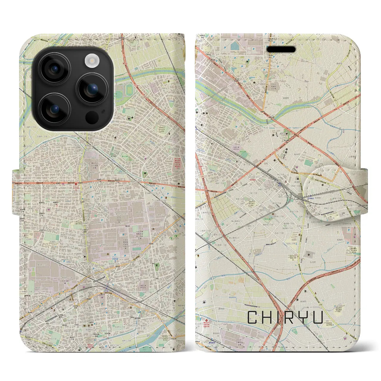 【知立(愛知県)】地図柄iPhoneケース(手帳タイプ)ナチュラル・iPhone 16 用