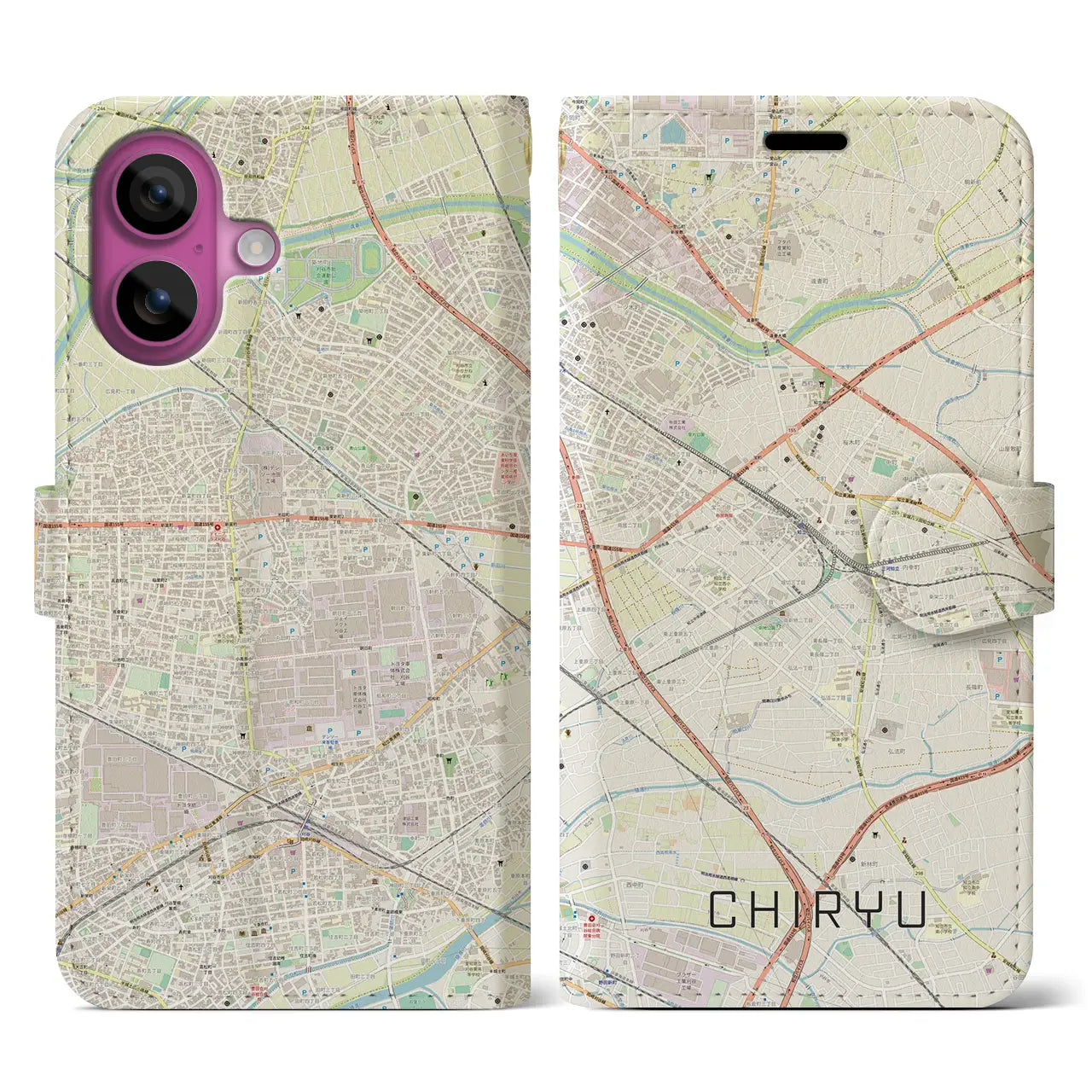 【知立(愛知県)】地図柄iPhoneケース(手帳タイプ)ナチュラル・iPhone 16 Pro 用