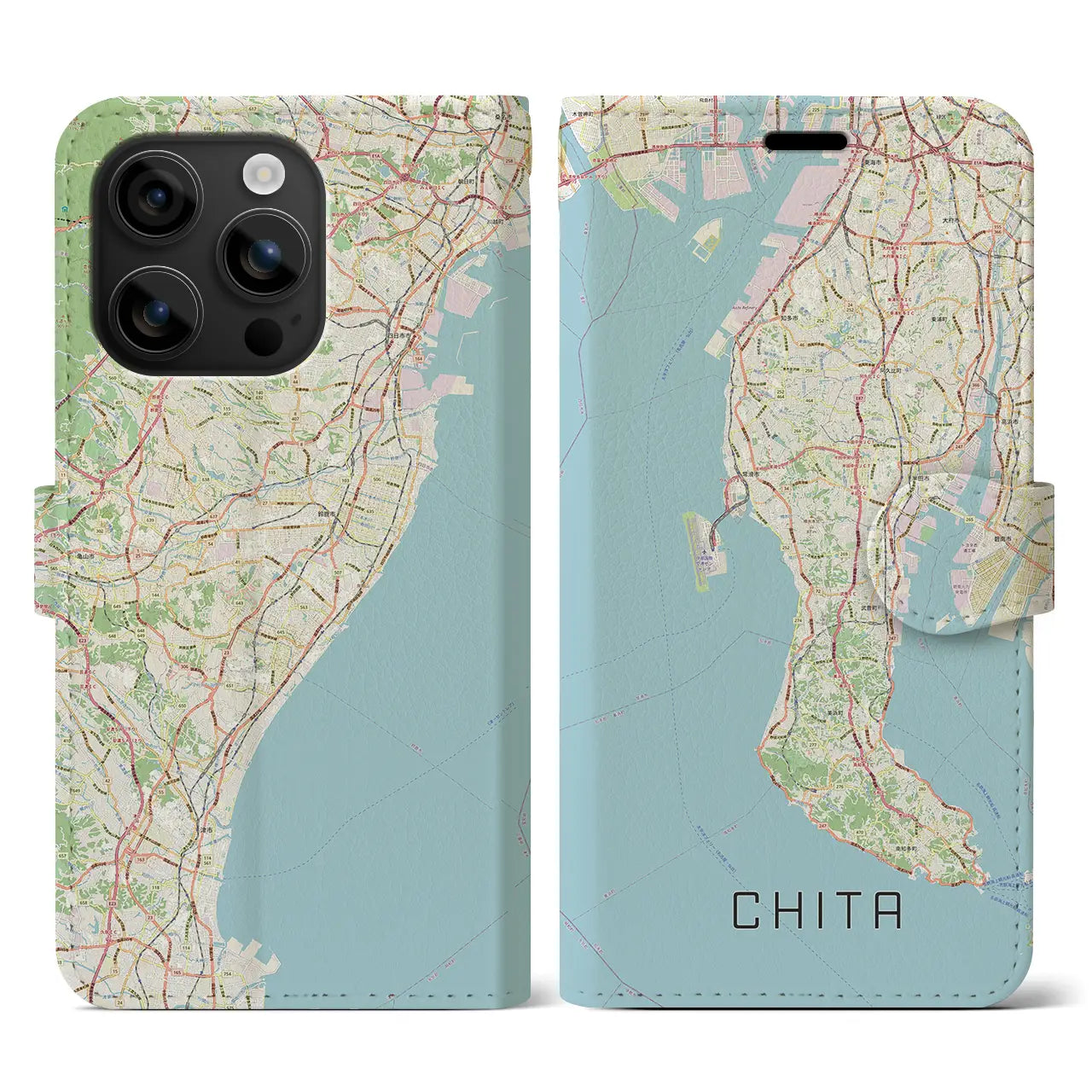 【知多2(愛知県)】地図柄iPhoneケース(手帳タイプ)ナチュラル・iPhone 16 用