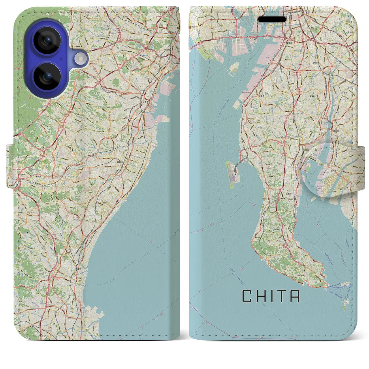【知多2(愛知県)】地図柄iPhoneケース(手帳タイプ)ナチュラル・iPhone 16 Pro Max 用