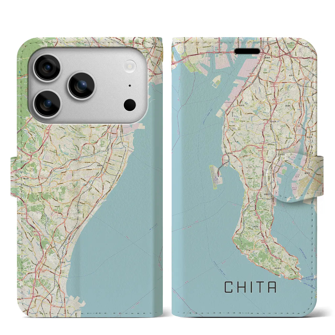 【知多2(愛知県)】地図柄iPhoneケース(手帳タイプ)モノトーン・iPhone 17 Pro Max 用