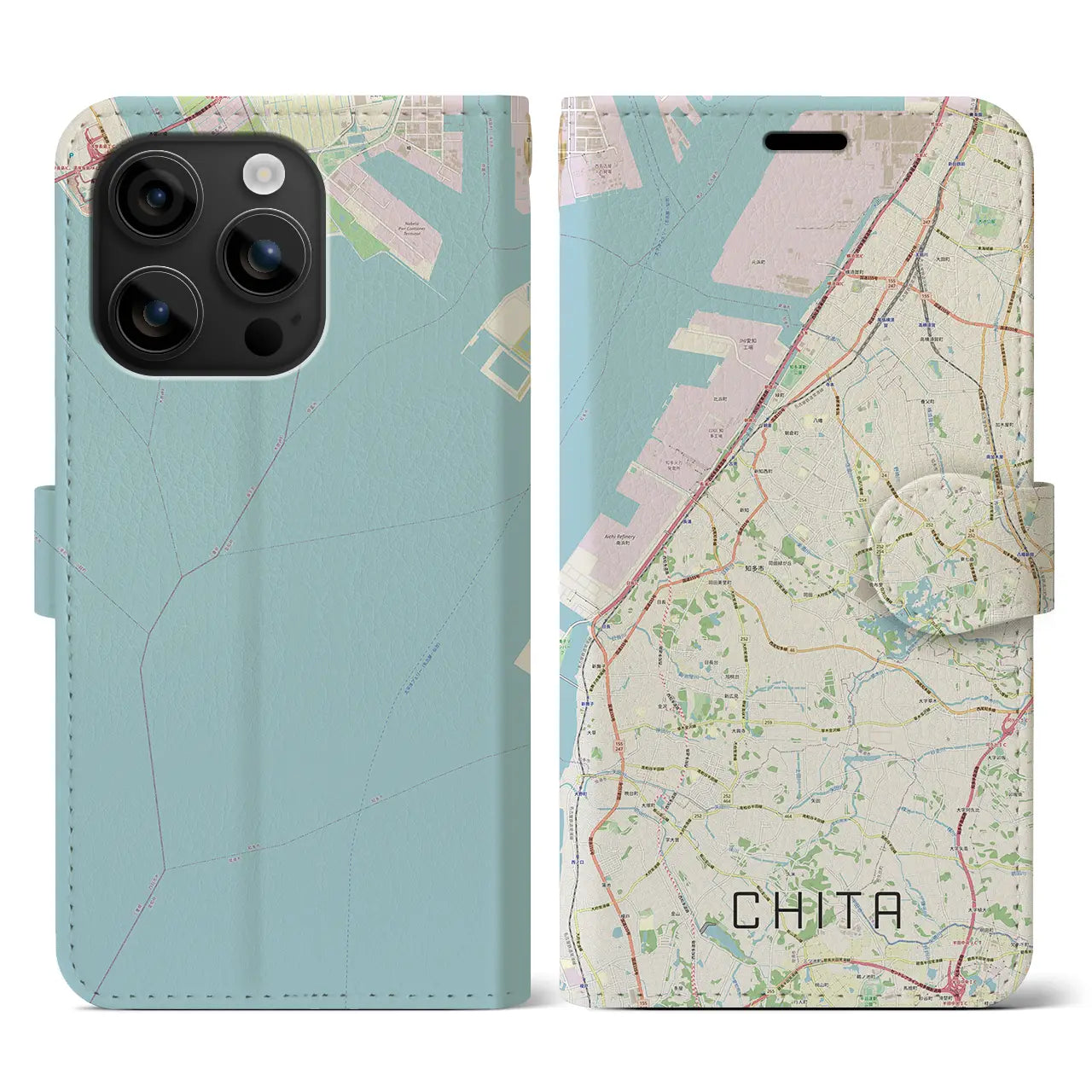 【知多(愛知県)】地図柄iPhoneケース(手帳タイプ)ナチュラル・iPhone 16 用