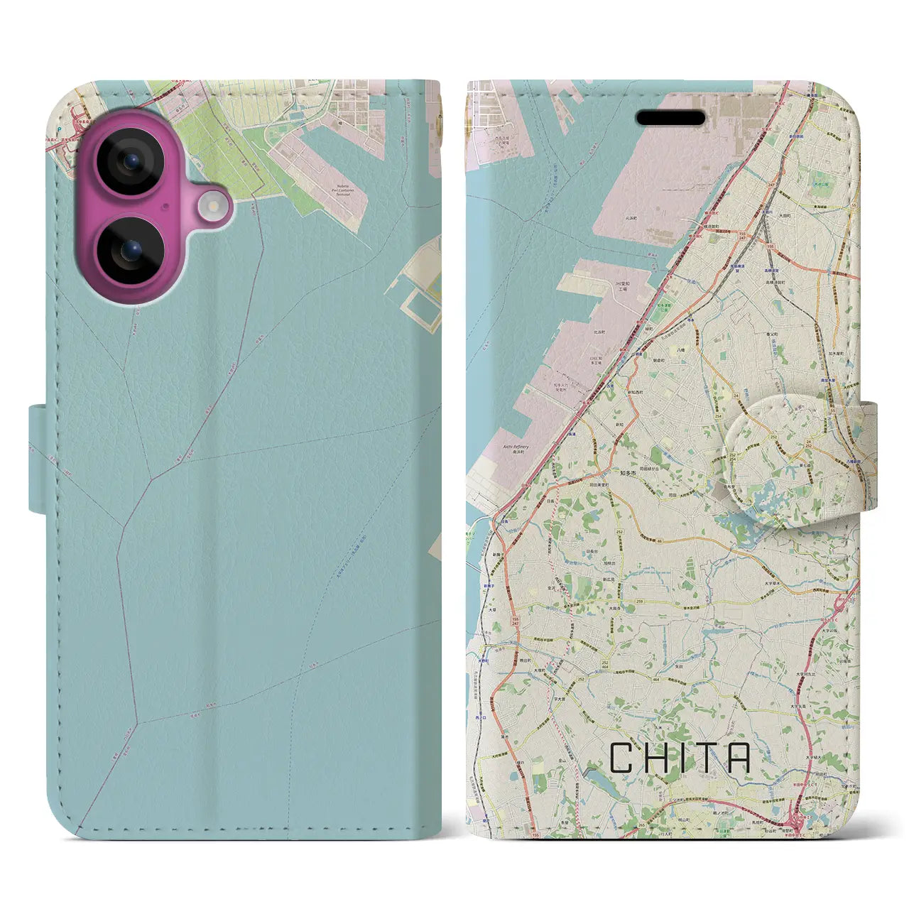 【知多(愛知県)】地図柄iPhoneケース(手帳タイプ)ナチュラル・iPhone 16 Pro 用
