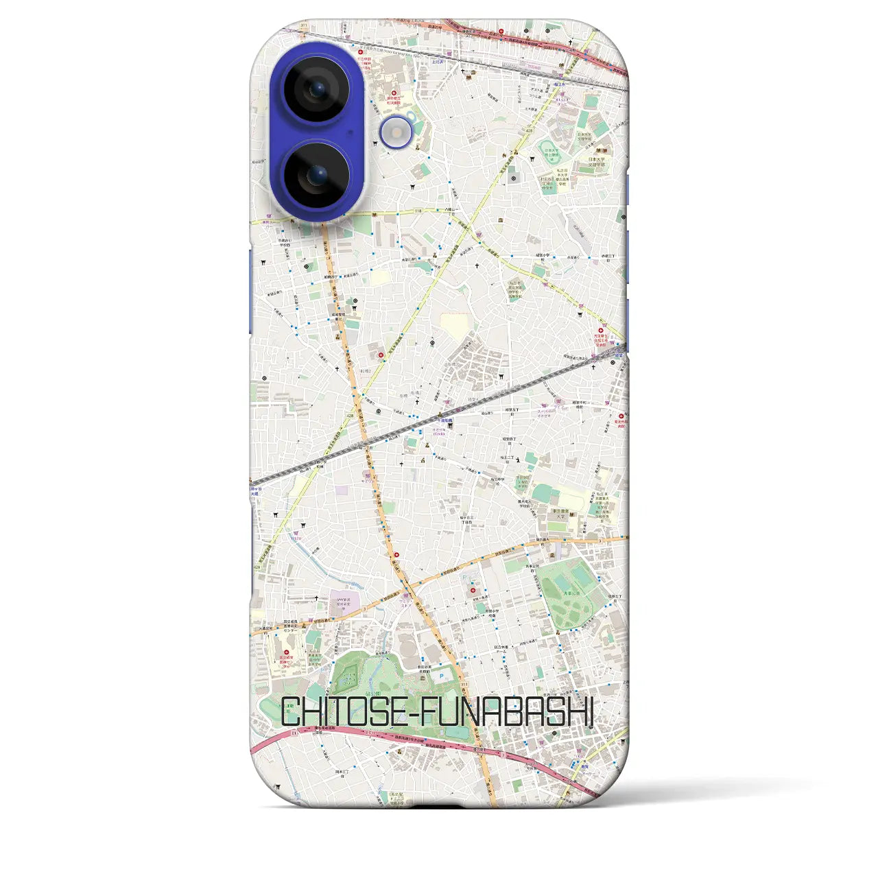 【千歳船橋(東京都)】地図柄iPhoneケース(バックカバータイプ)ブラック・iPhone 16 Pro Max 用