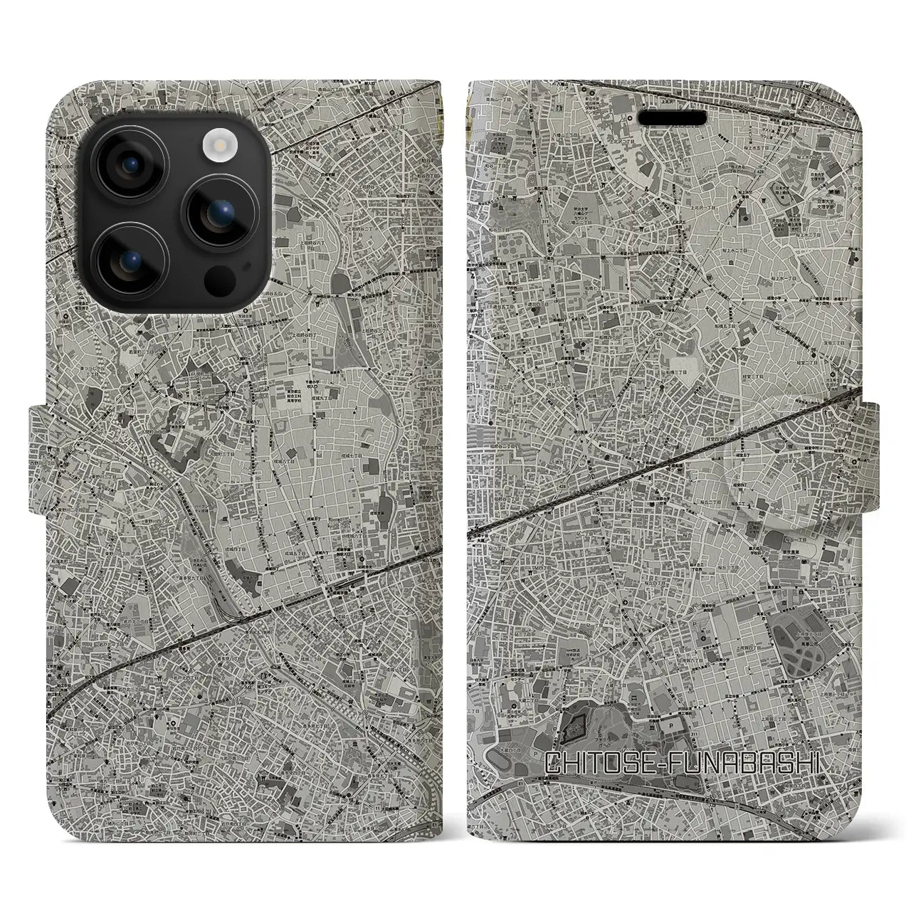 【千歳船橋(東京都)】地図柄iPhoneケース(手帳タイプ)モノトーン・iPhone 16 用