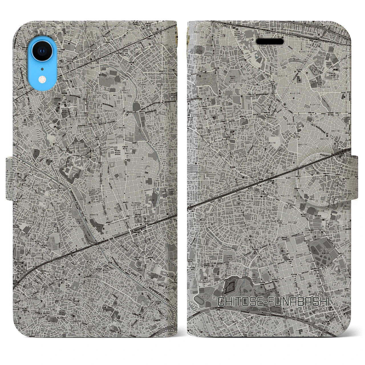 【千歳船橋(東京都)】地図柄iPhoneケース(手帳タイプ)モノトーン・iPhone XR 用